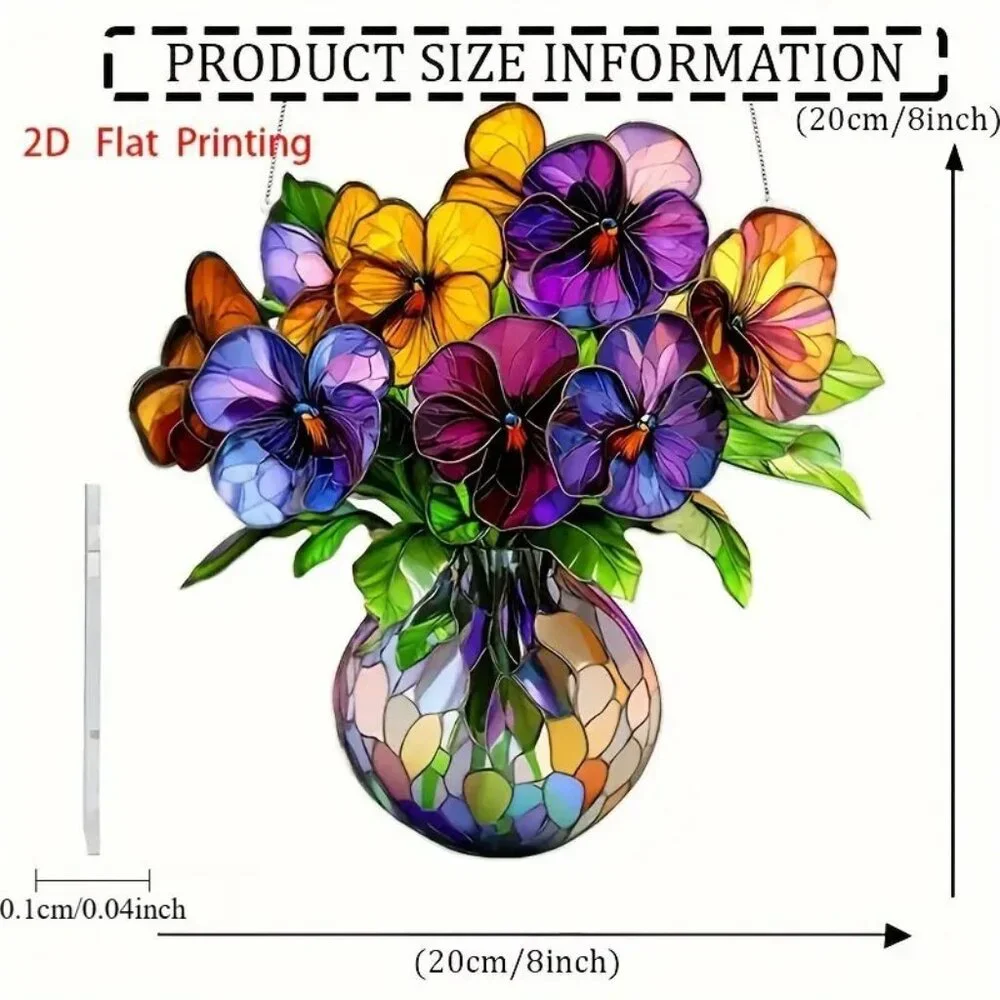 Suncatcher Flowers Pansy Floral Vase Hanging Window Decor Colorful Garden Spring - Picture 3 of 3